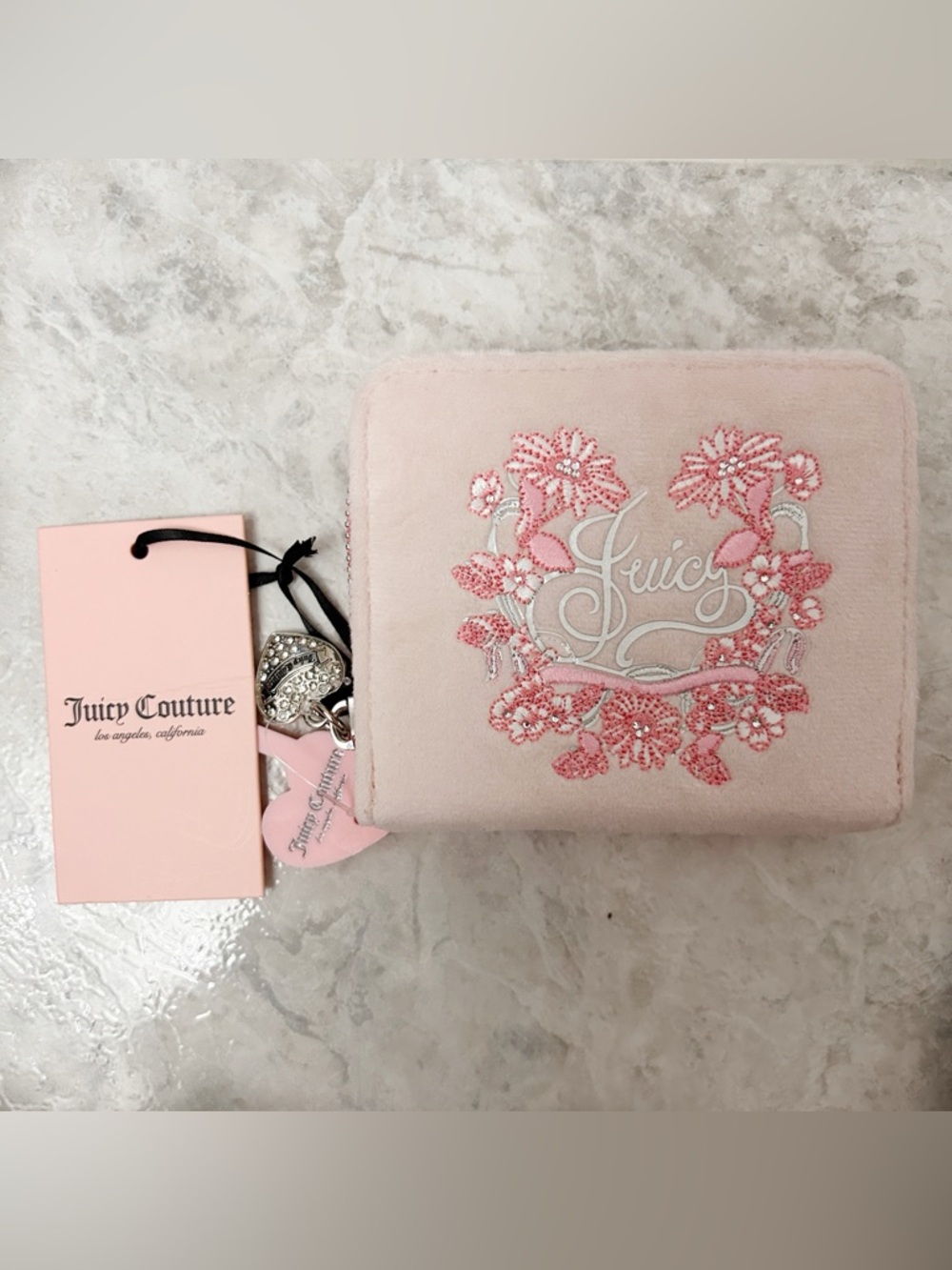 Juicy Couture Pink In Bloom Zip Around Wallet Wristlet NWT